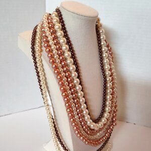 Vintage Ladies 7 Strand Pearls Necklace 18” - 30" Chocolate & Cream Sundae